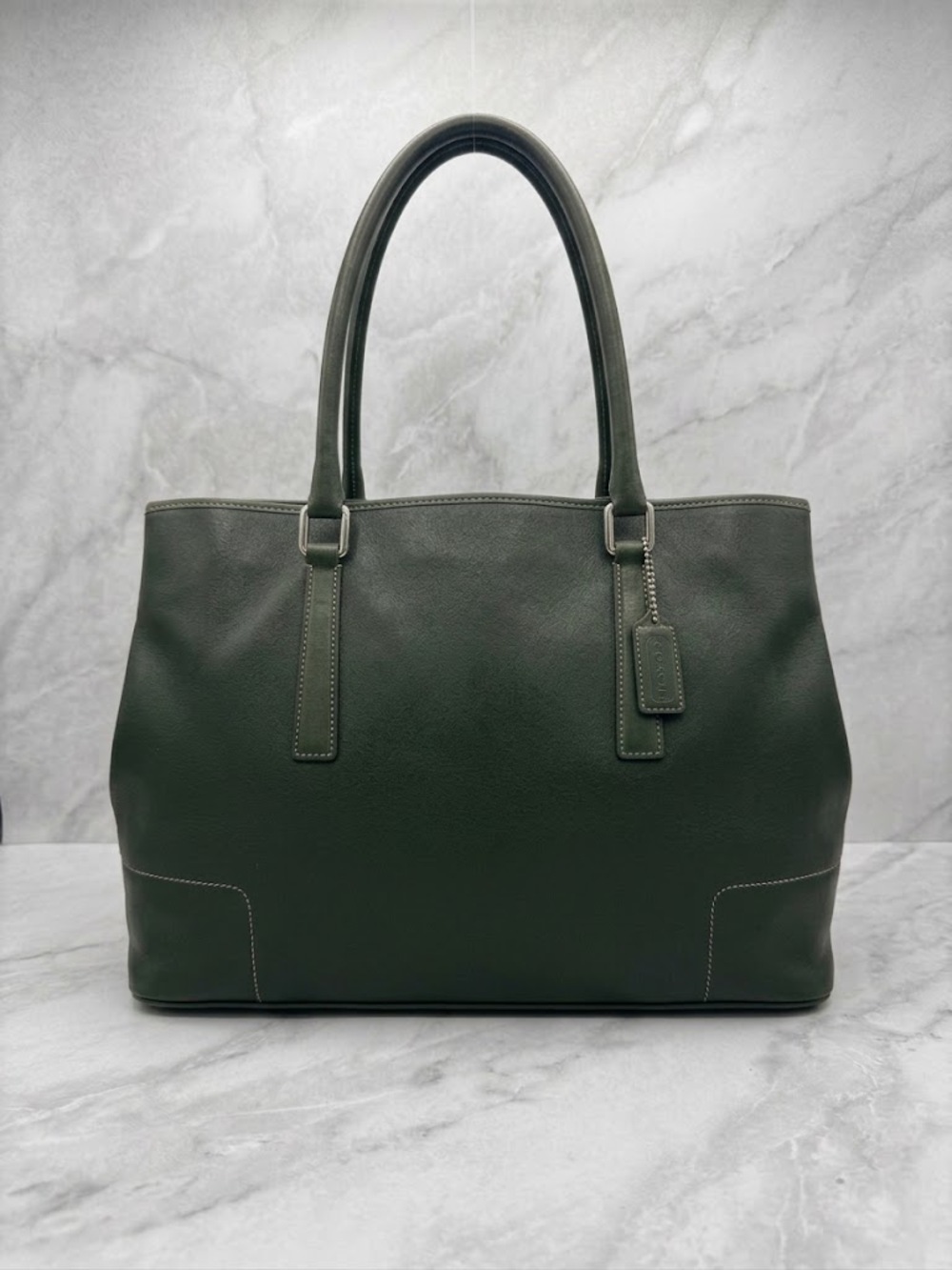 Vintage Coach Dark Green Leather Classic Tote Bag #7757 (2001) | Silver Hardware